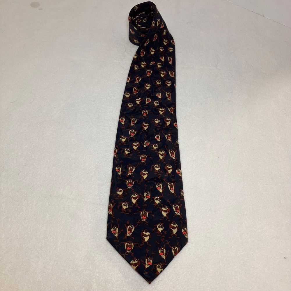 Looney Tunes Tazmanian Devil Tie 1995‎ Polyester Navy Blue Cartoon